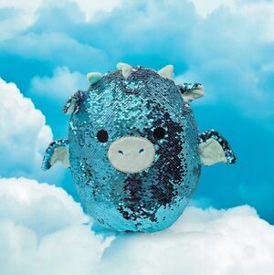 💙 Squishmallow HTF reversible Sequin plush Dragon in turqoise blue